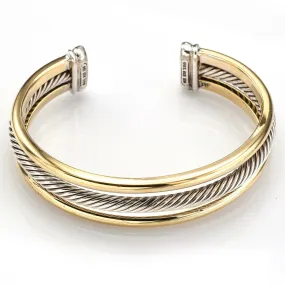 David Yurman 18K Yellow Gold & Sterling Silver 3 Row Cable Cuff Bracelet