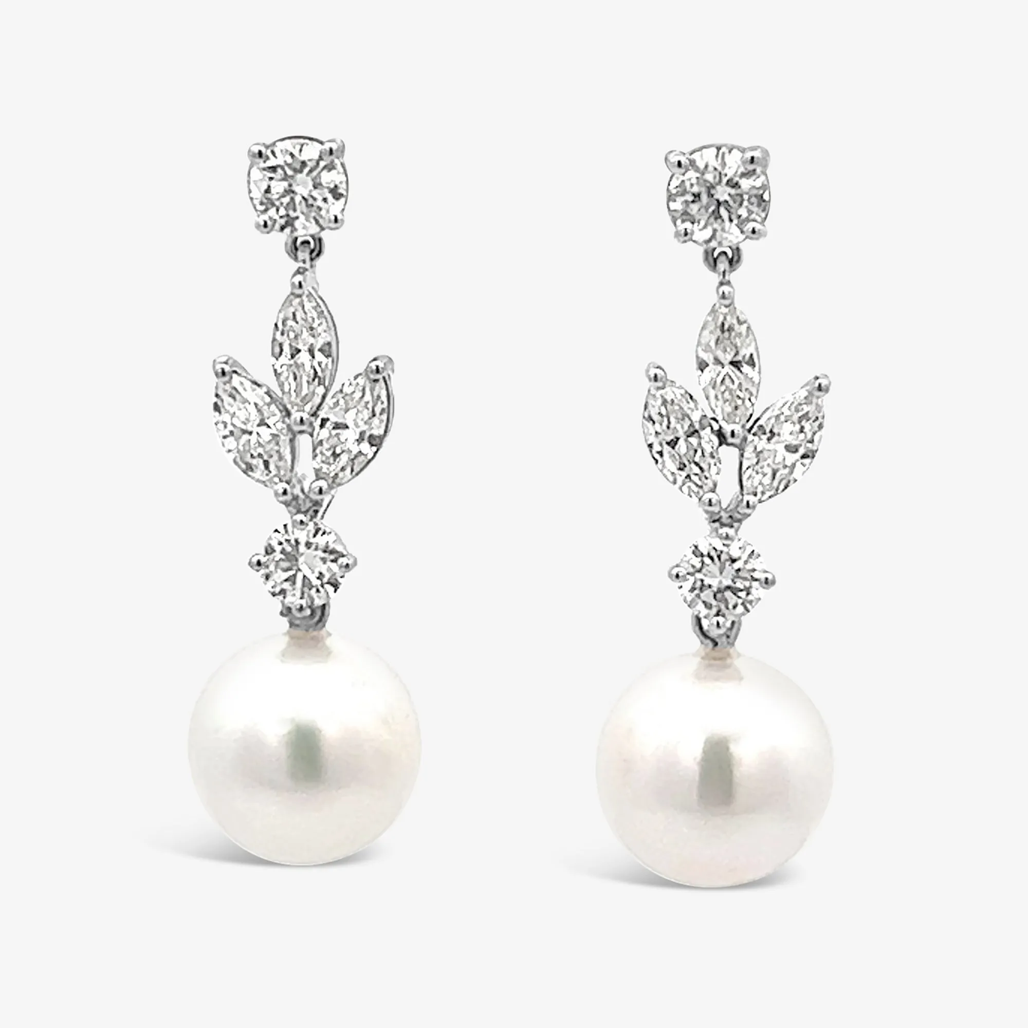 Diamond and Pearl Dangle Earrings