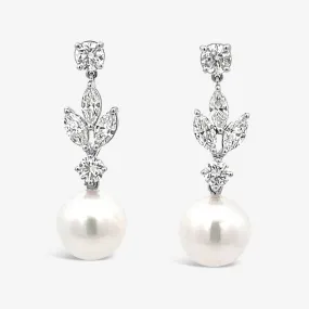 Diamond and Pearl Dangle Earrings