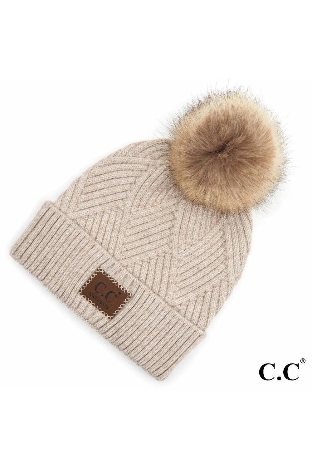 Diamond Knit Patch Beanie - C.C.