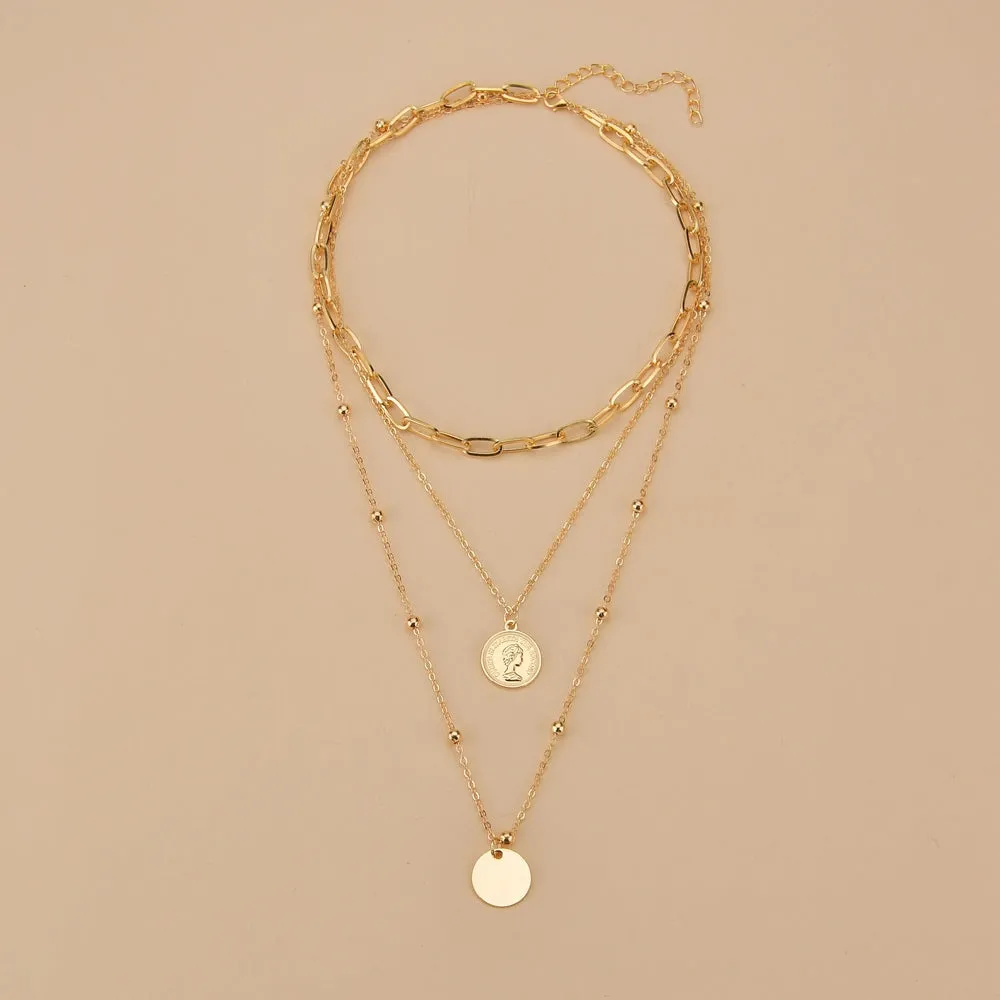 Elevate Your Style with our Vintage Coin Pendant Necklace - Three Layers of Stackable Chains for Women and Girls - Perfect for Holidays