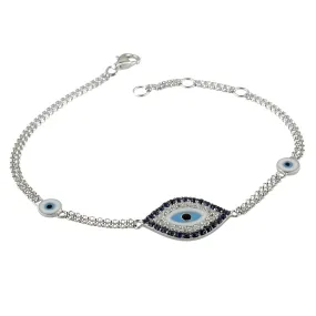 Evil Eye Mati Blue Sapphire & Diamond Diamond 18K White Gold Bracelet with Enamel