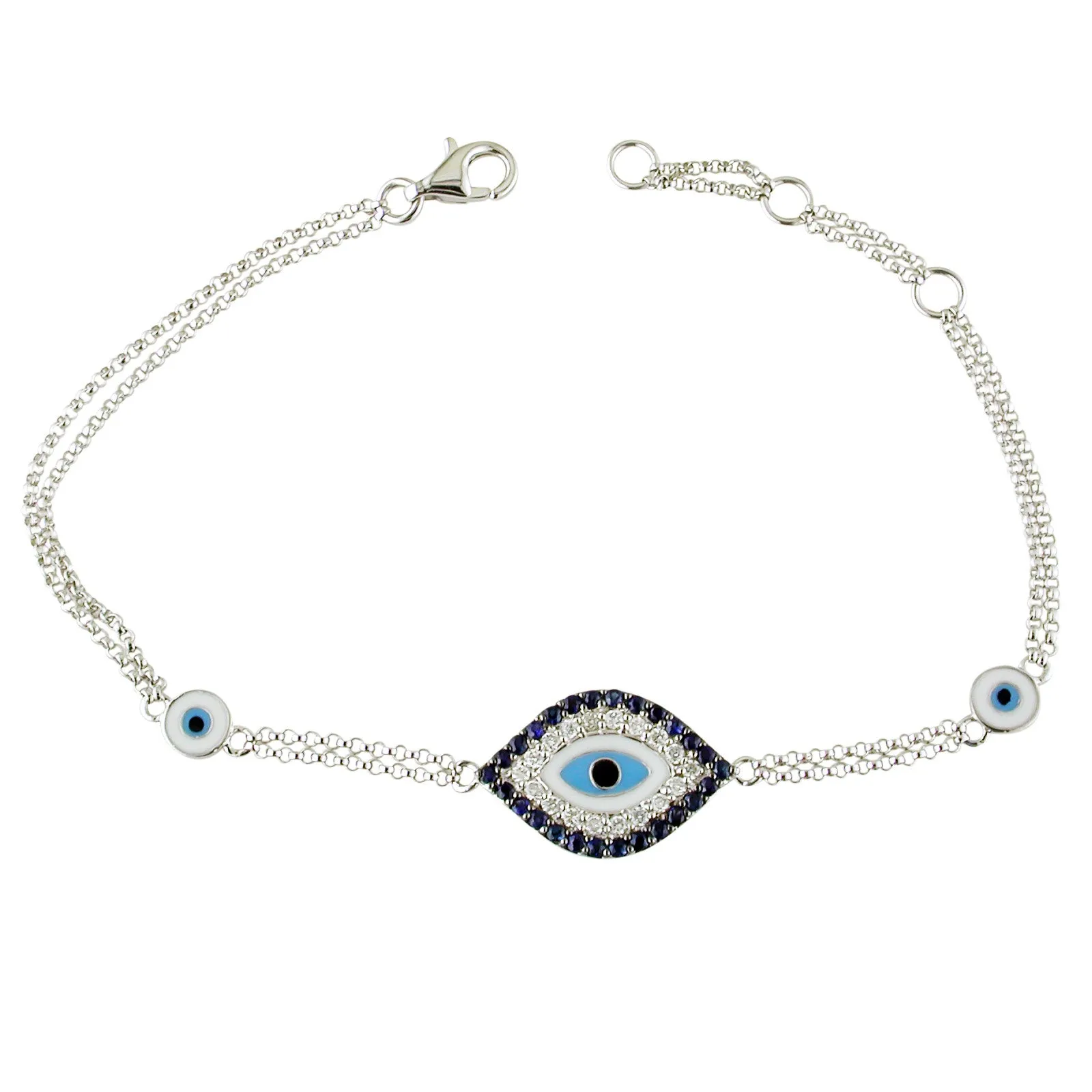 Evil Eye Mati Blue Sapphire & Diamond Diamond 18K White Gold Bracelet with Enamel