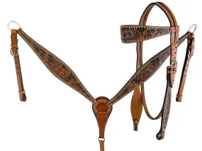 Floral Design & Silver Stud Headstall Set