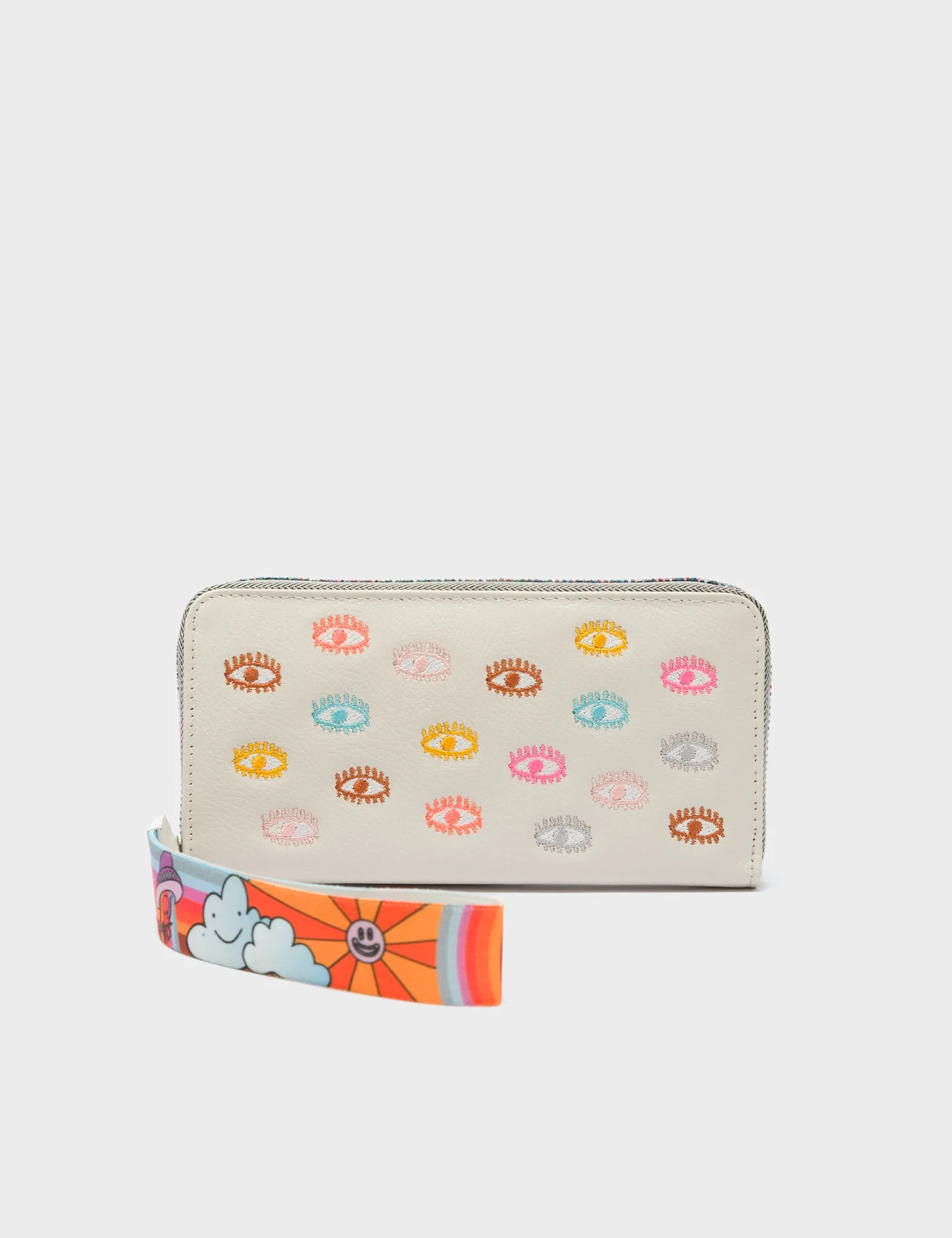 Francis Cream Leather Wallet - Groovy Rainbow Design