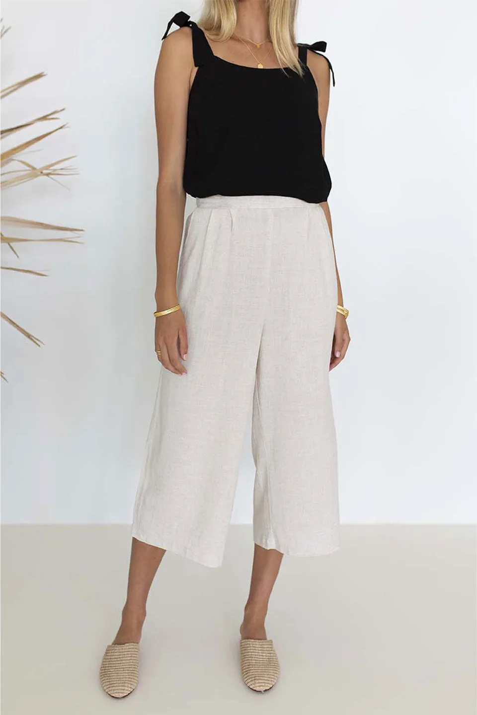 Gigi Cropped Wide Leg Natural Linen Pant