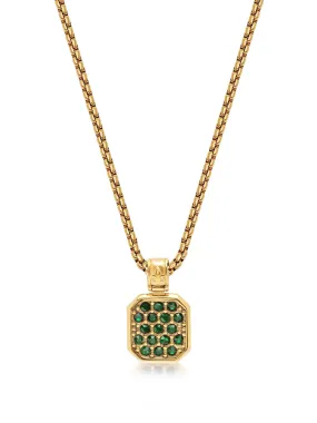 Gold Necklace with Green CZ Square Pendant