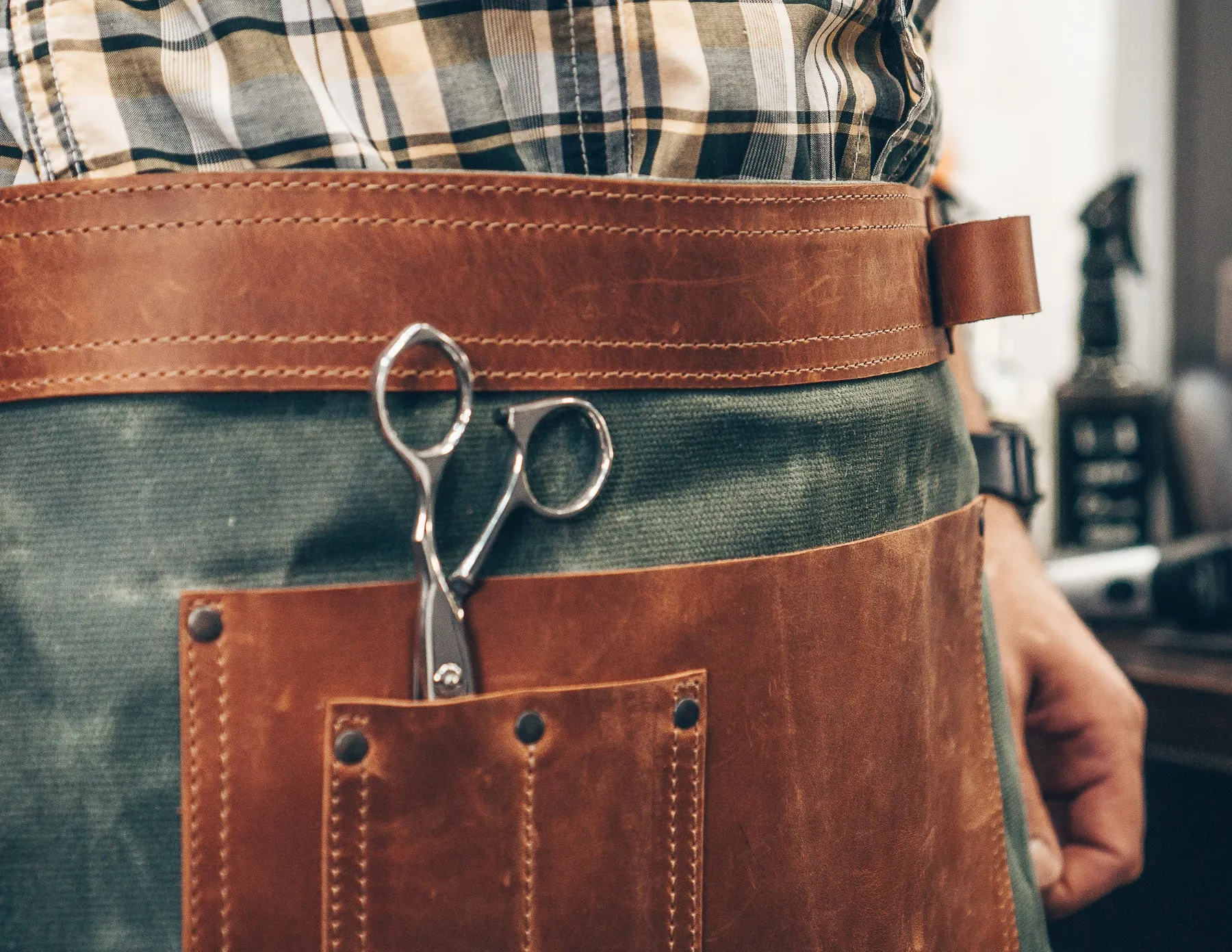 Half Waist Apron | Leather and Waxed Canvas | Handmade