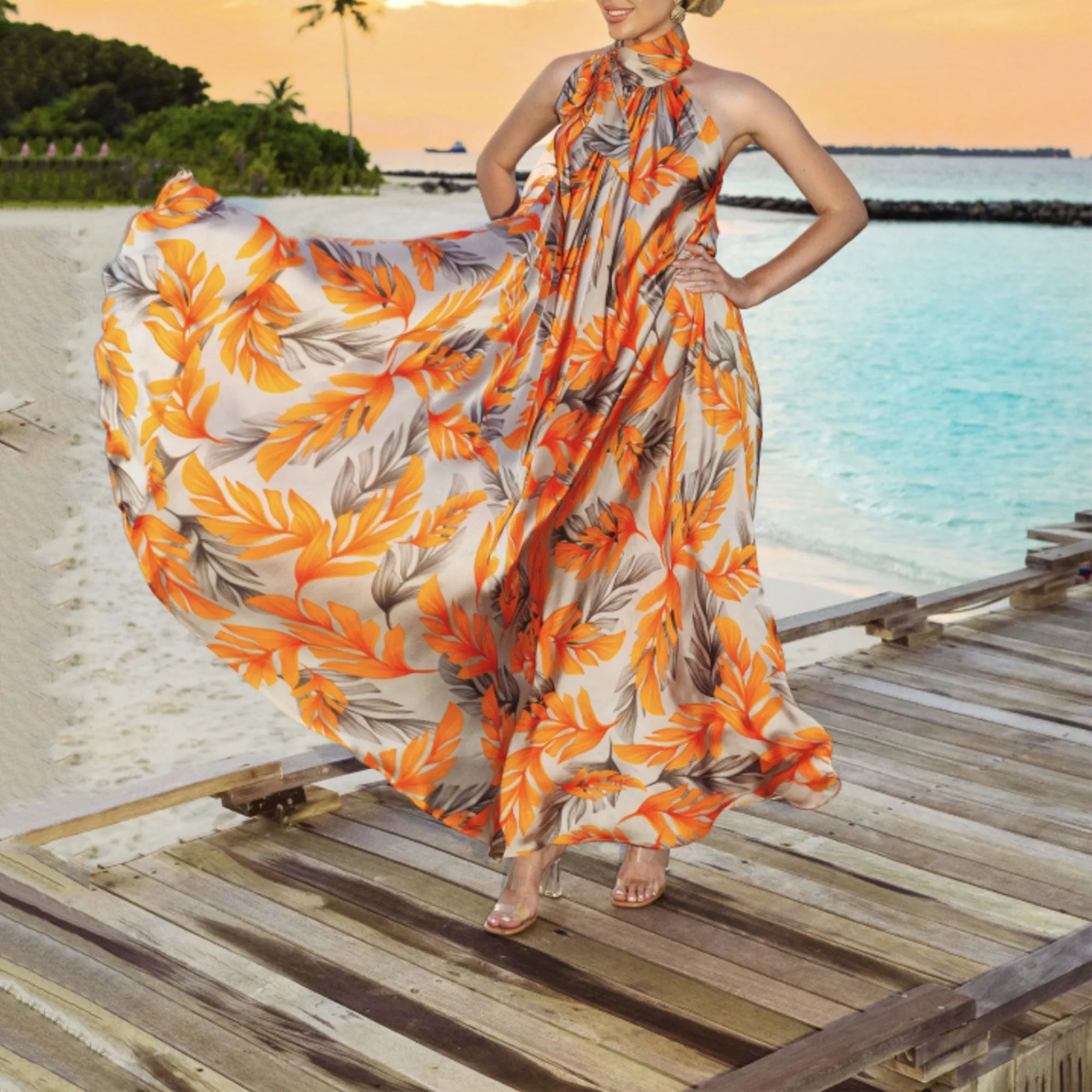 High Neck Beach Sunset Serenity Gown J5866