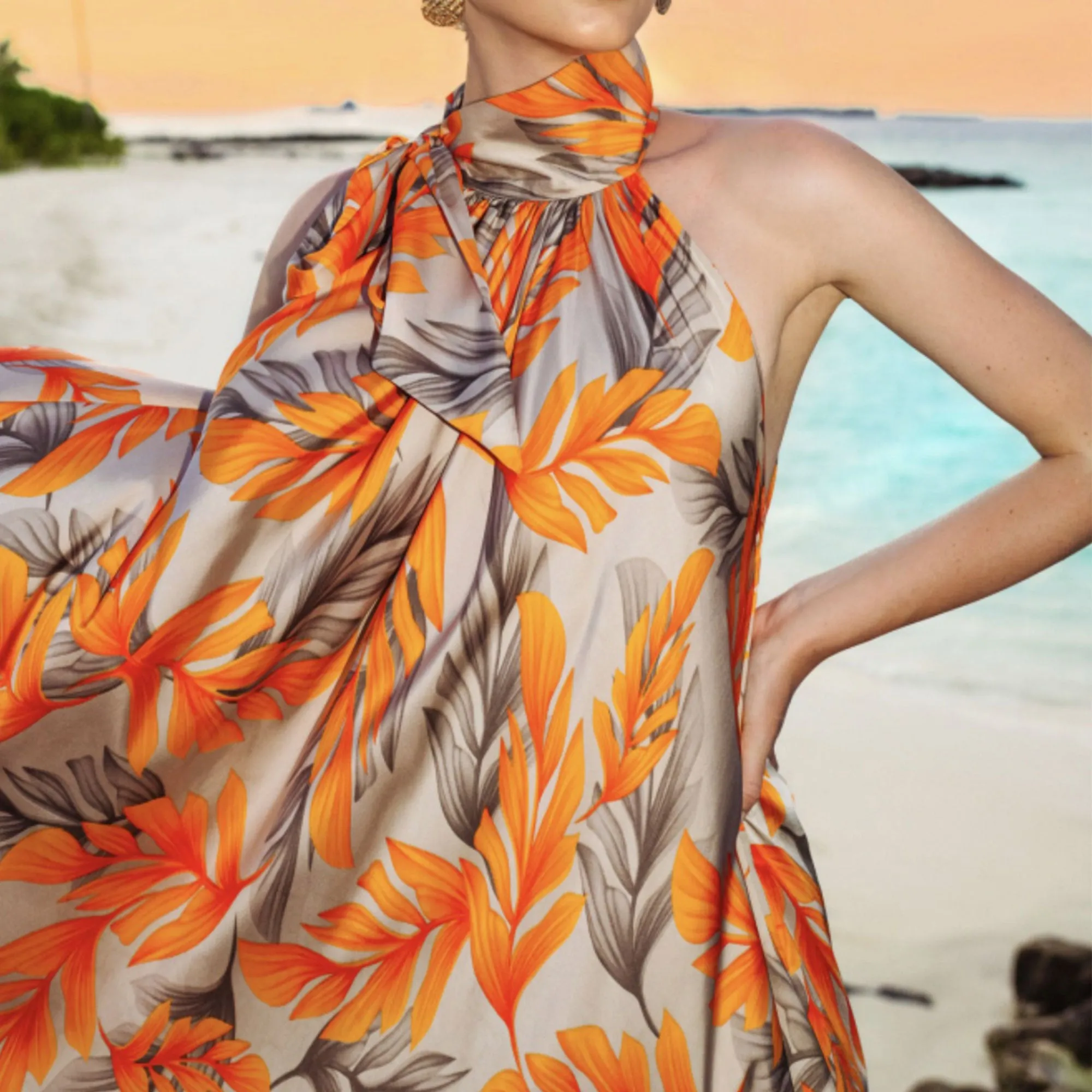 High Neck Beach Sunset Serenity Gown J5866