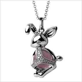 Icona Bunny Charm Necklace with Rose Quartz and Diamonds in Sterling Silver