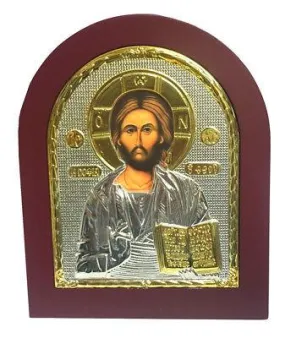 Jesus Christ Byzantine large Icon Sterling Silver 925 Size 24 x 19cm