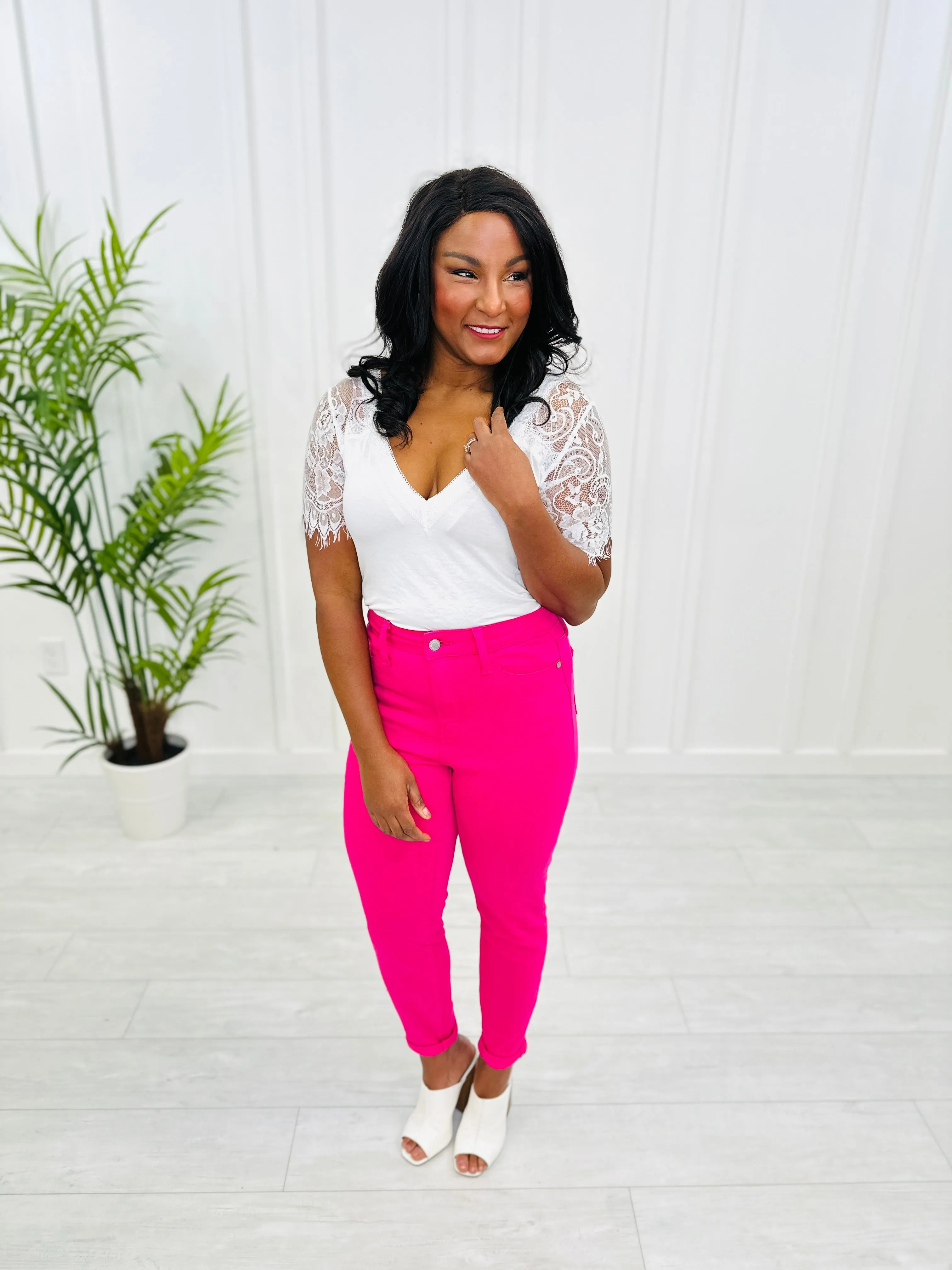 Judy Blue Pretty In Pink Slim Fit Jeans in Reg/Curvy