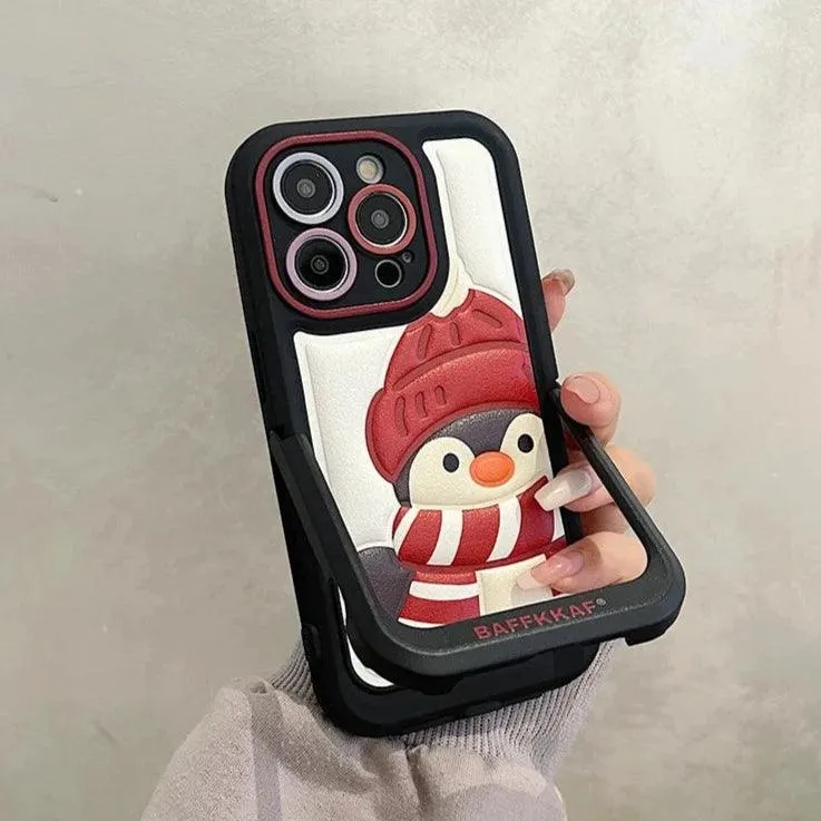 Leather Funny Penguin Puppy - Cute Phone Case ICPC For iPhone 15 Pro Max, 14, 13, 11, 12, or 15 Plus