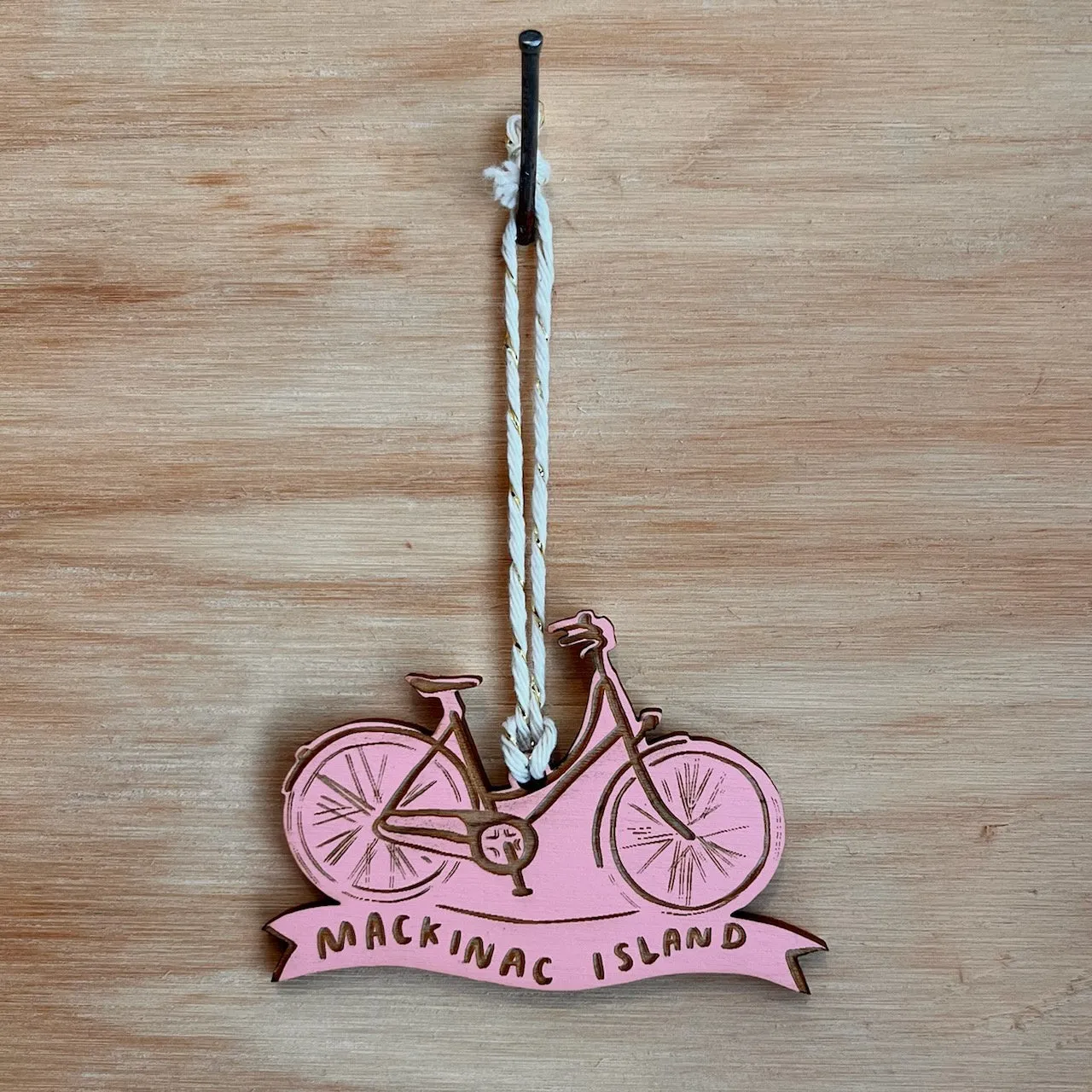 Mackinac Island Bike Ornament Light Pink