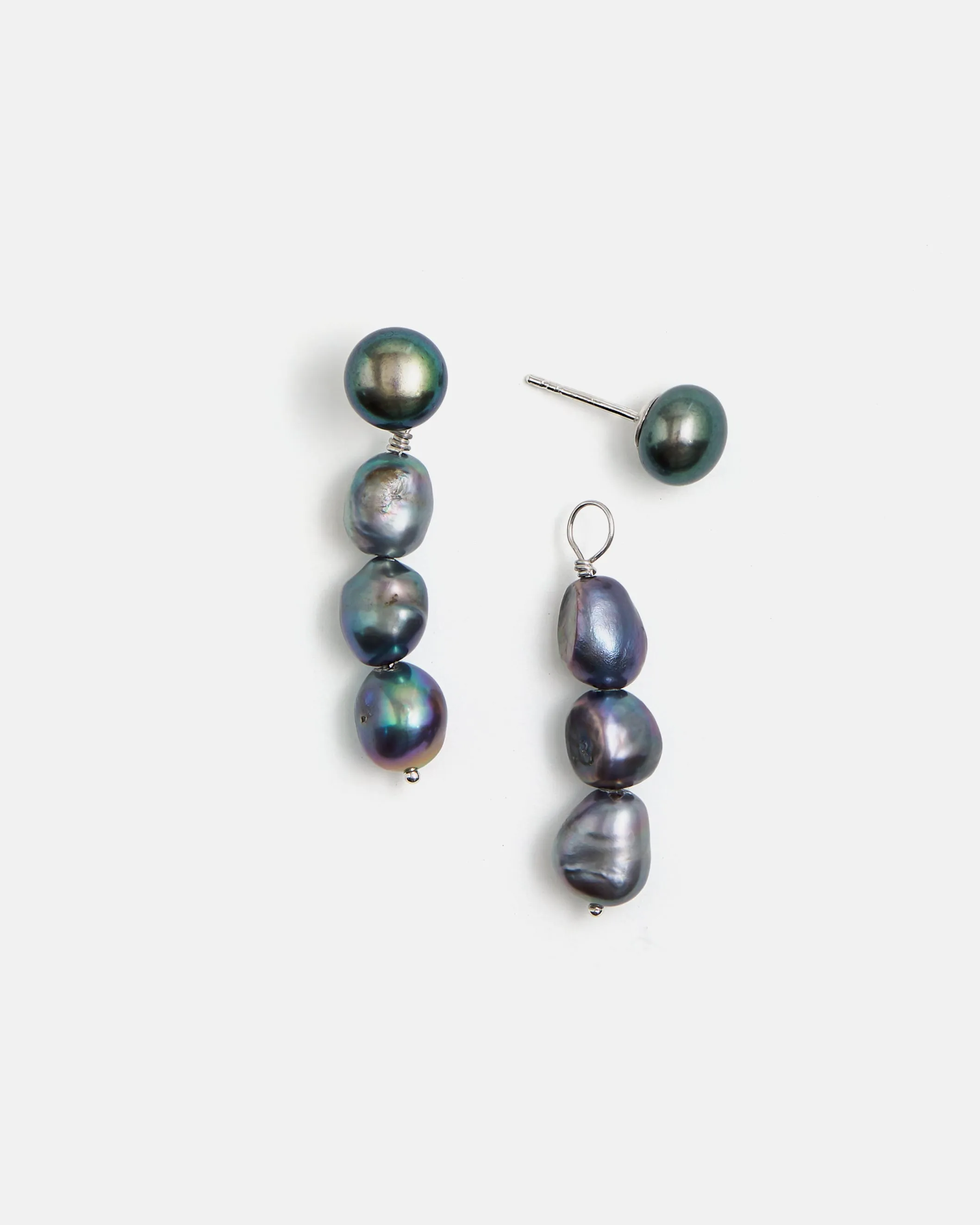 Neptune Black Iridescent Pearl Drop Earrings in White Gold