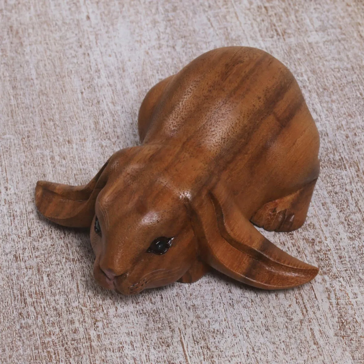 Novica Begging Rabbit In Brown Wood Sculpture