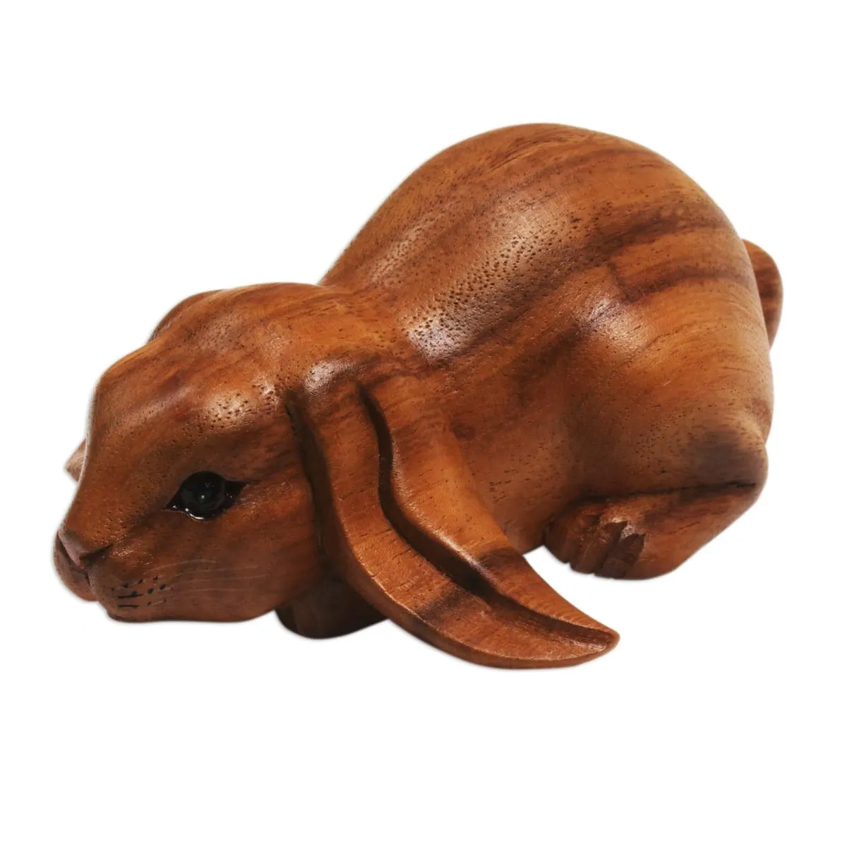 Novica Begging Rabbit In Brown Wood Sculpture