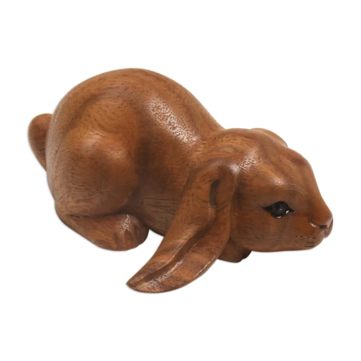 Novica Begging Rabbit In Brown Wood Sculpture