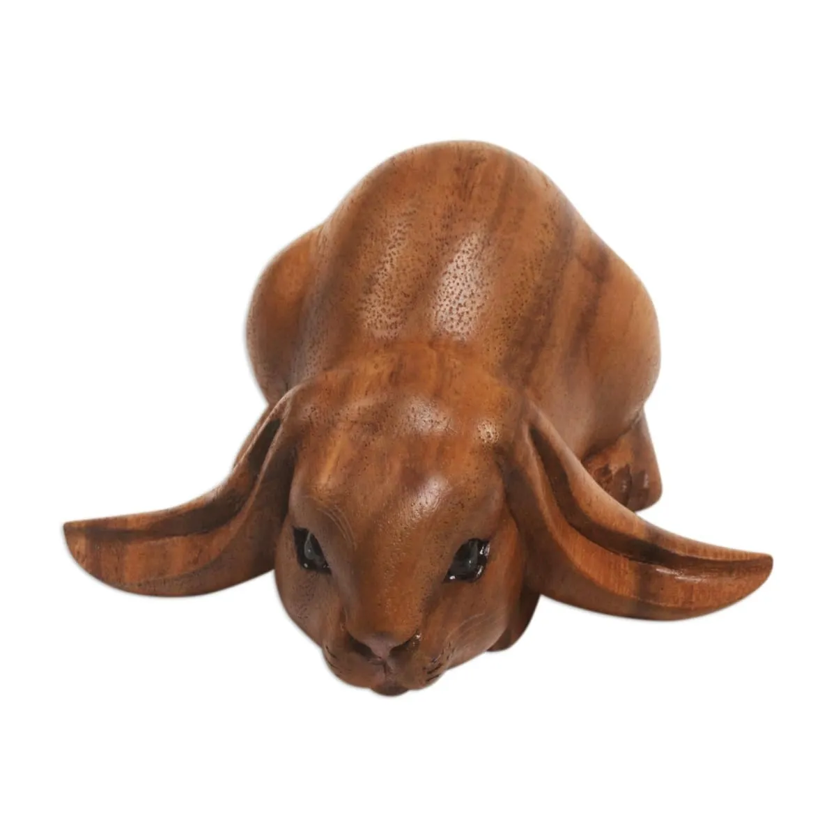 Novica Begging Rabbit In Brown Wood Sculpture