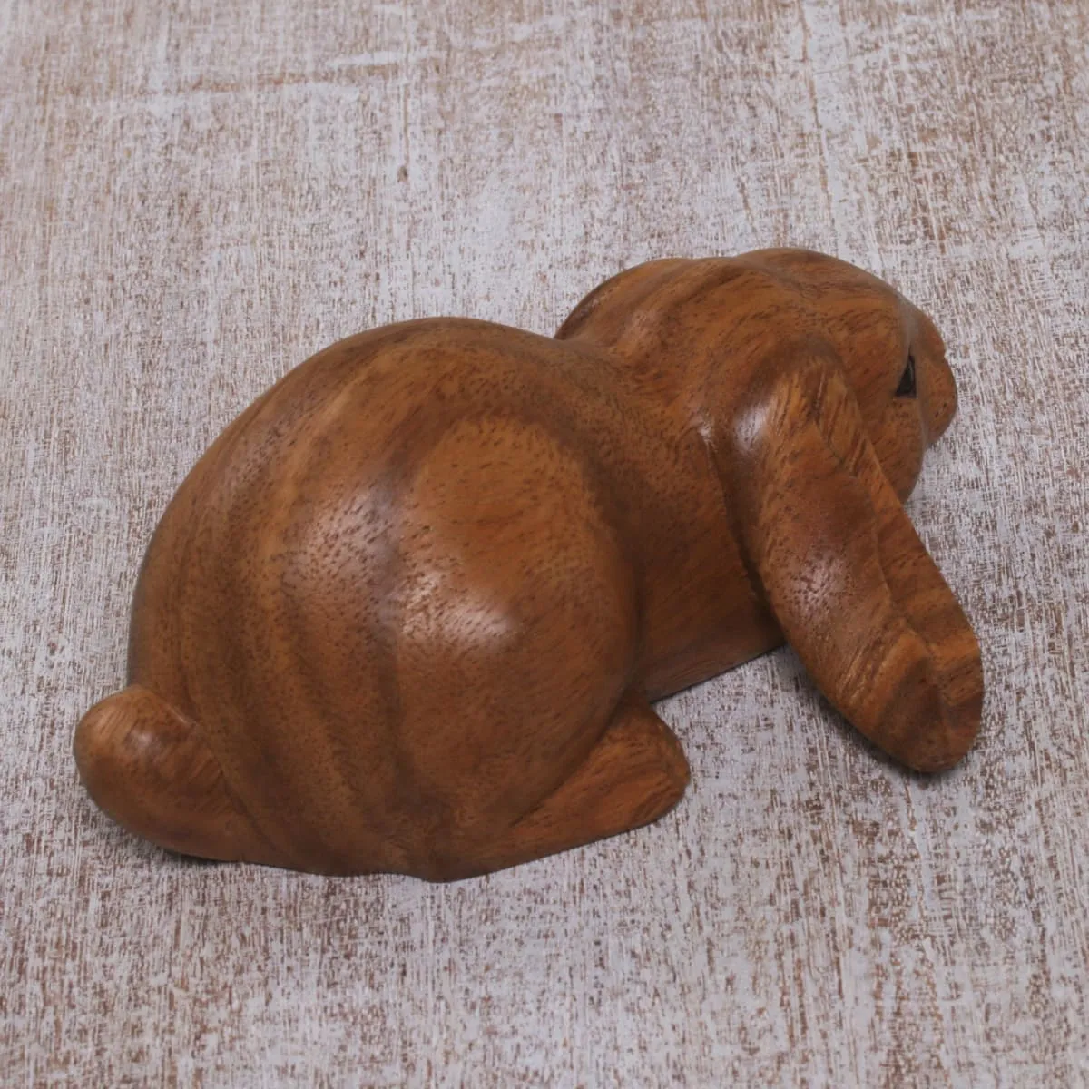 Novica Begging Rabbit In Brown Wood Sculpture