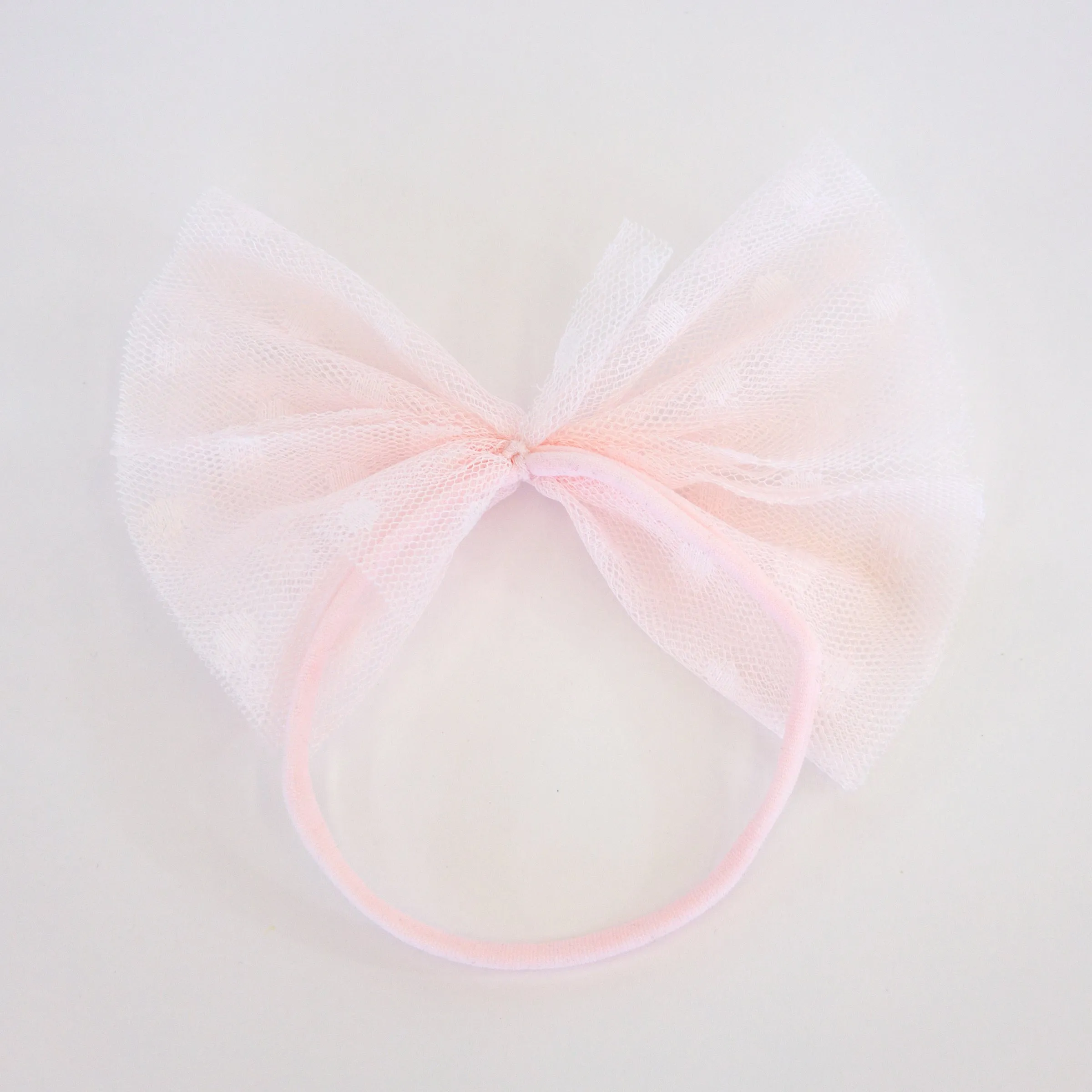 oh baby! Dotted Mesh Bow on Nylon Headband - Pale Pink