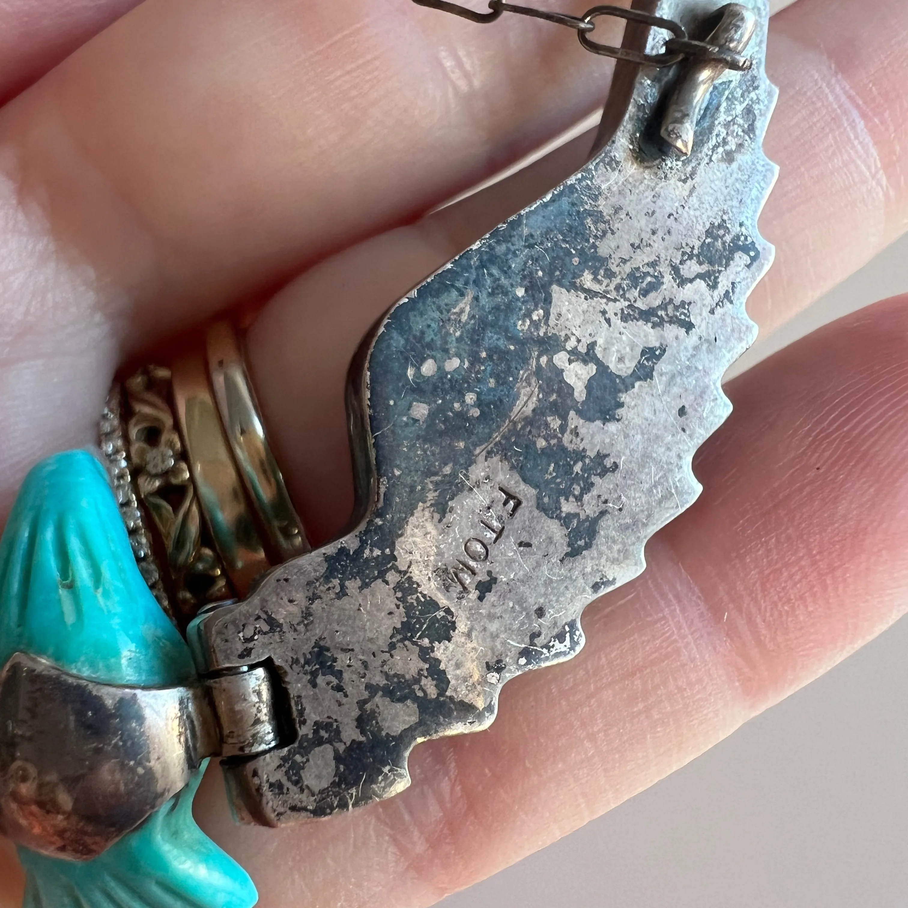 P R E - L O V E D // ready for flight / sterling silver and turquoise artist signed eagle necklace / a necklace