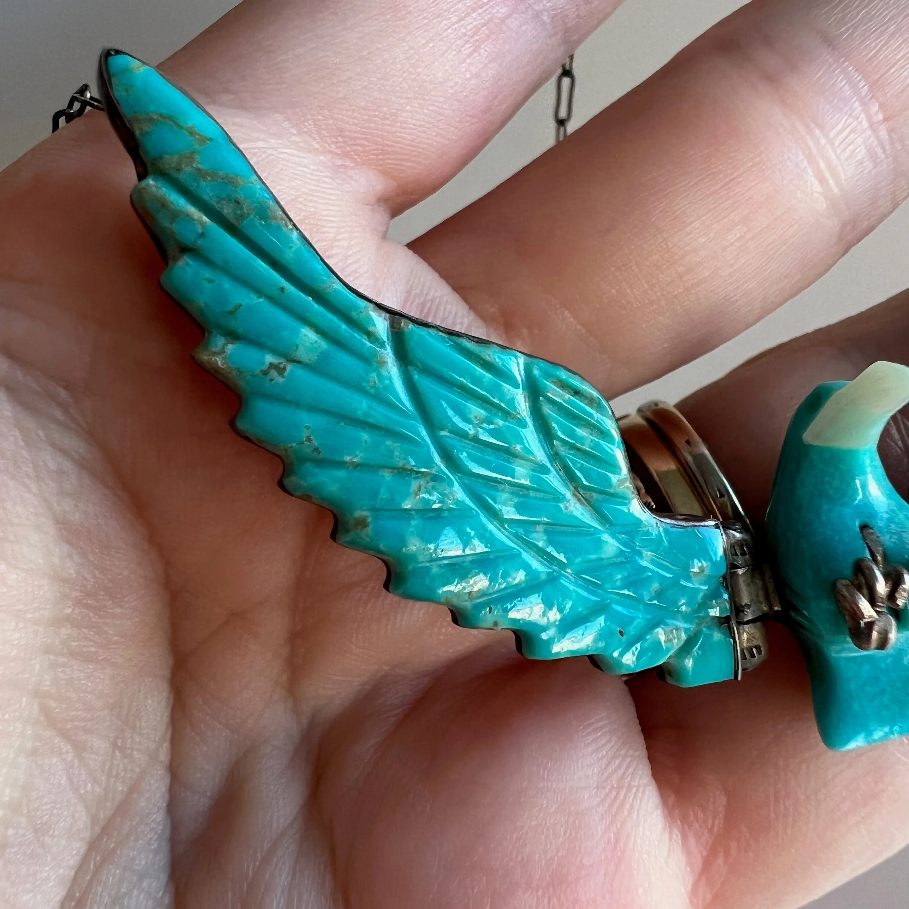 P R E - L O V E D // ready for flight / sterling silver and turquoise artist signed eagle necklace / a necklace