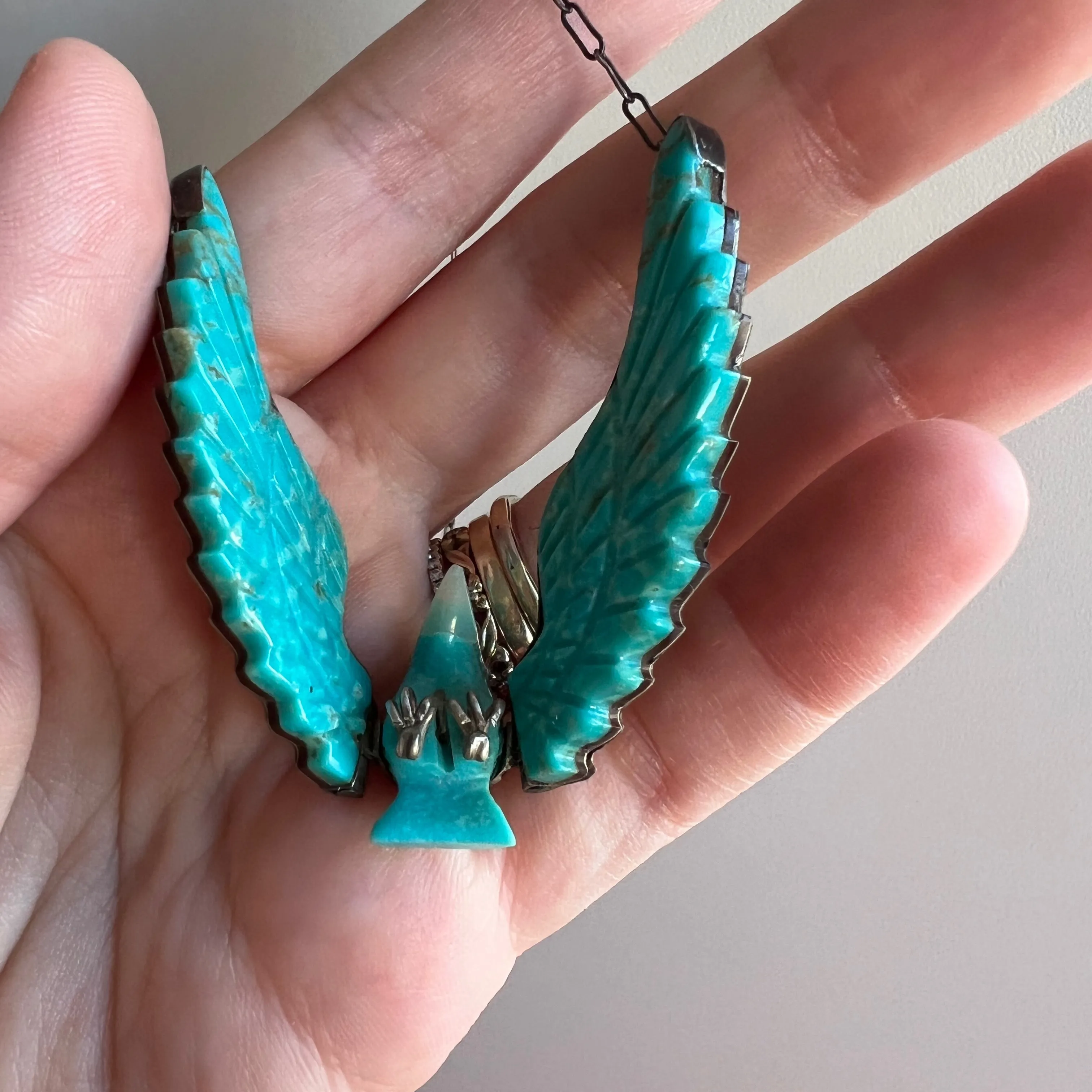 P R E - L O V E D // ready for flight / sterling silver and turquoise artist signed eagle necklace / a necklace