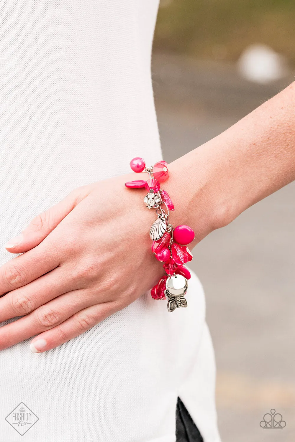 Paparazzi Accessories - Buzzing Beauty Queen Fashion Fix Pink Bracelet February 2020