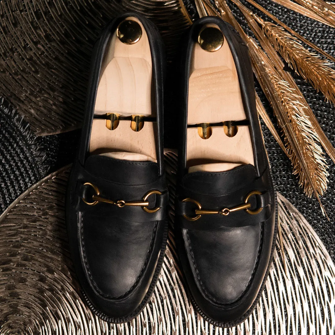 Penny Loafer Horsebit Buckle - Black Leather (Crepe Sole)