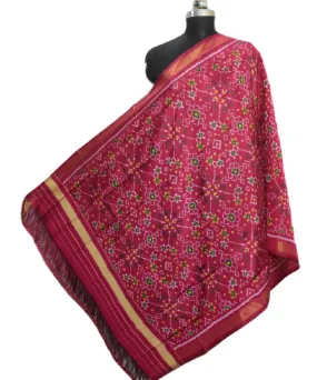 Pink green handloom silk patola dupatta