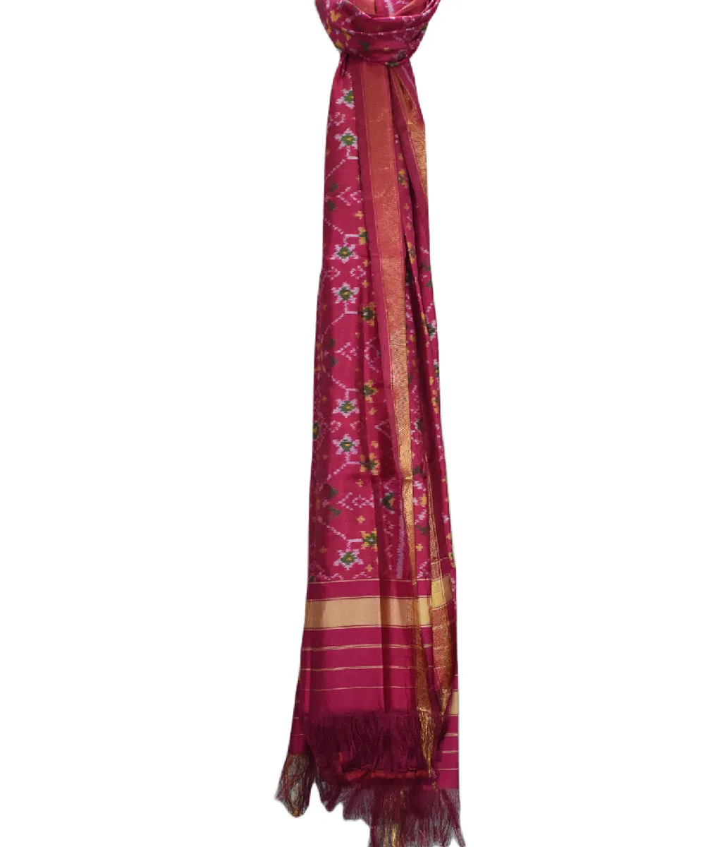 Pink green handloom silk patola dupatta