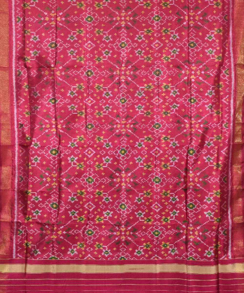 Pink green handloom silk patola dupatta