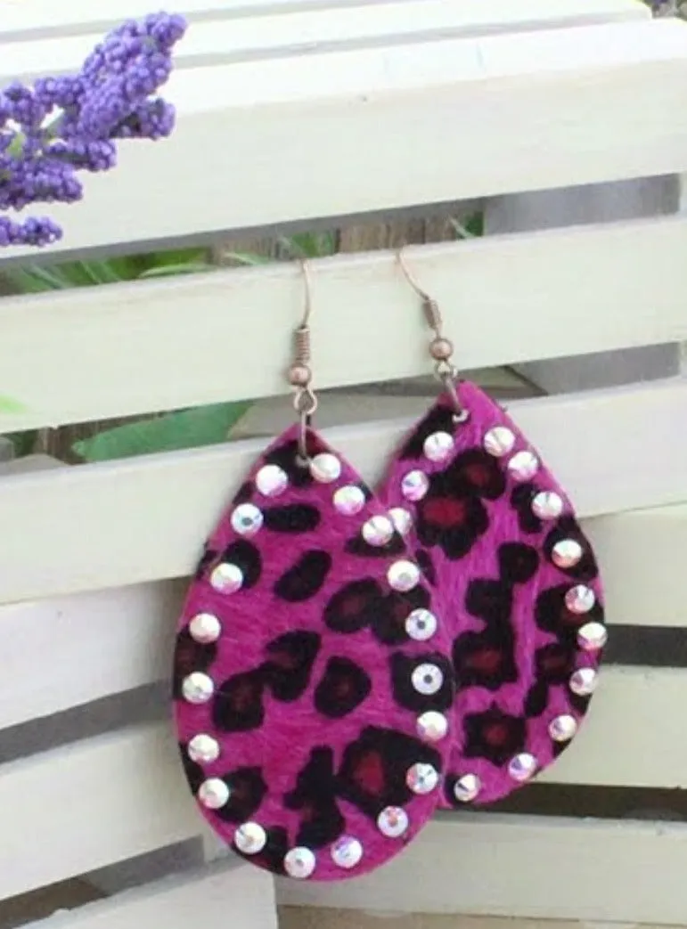 Pink Leopard Earrings with bling