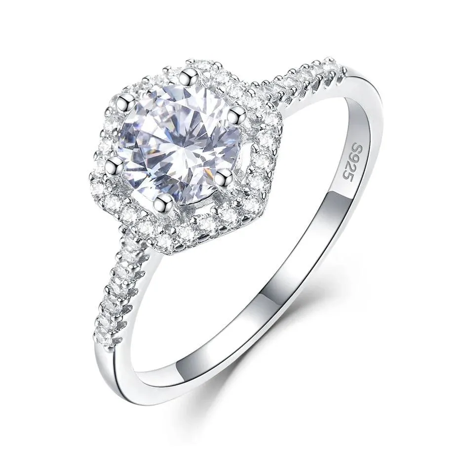 Platinum Plated Silver Halo Moissanite Ring 0.8ct