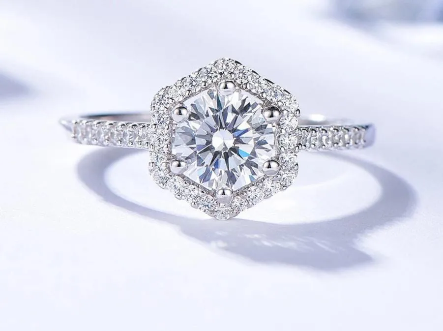 Platinum Plated Silver Halo Moissanite Ring 0.8ct