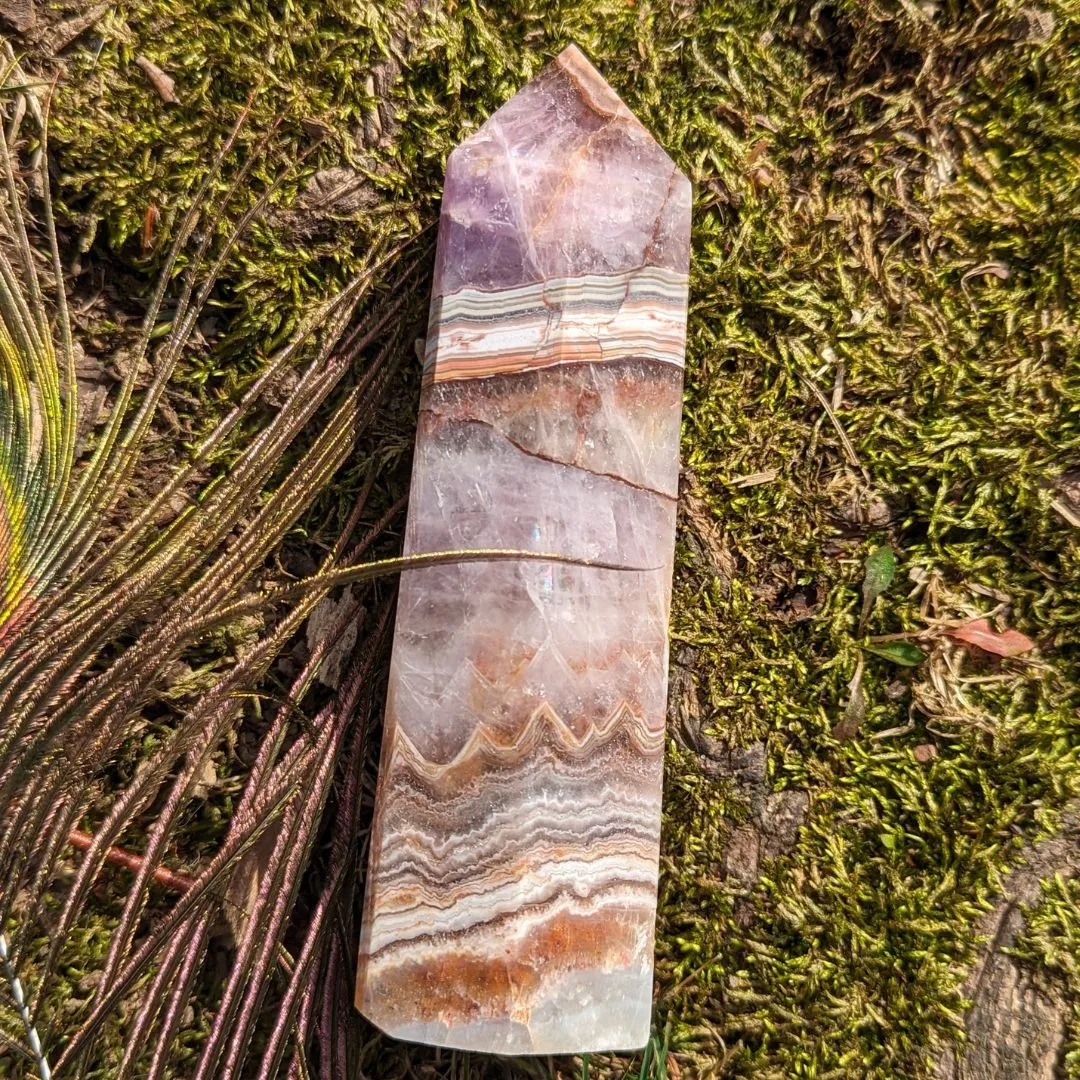 RARE FIND Amethyst Agate, Quartz Mix Tower, Gorgeous banding with pastel and earthy tones ~ Healing and soothing frequencies