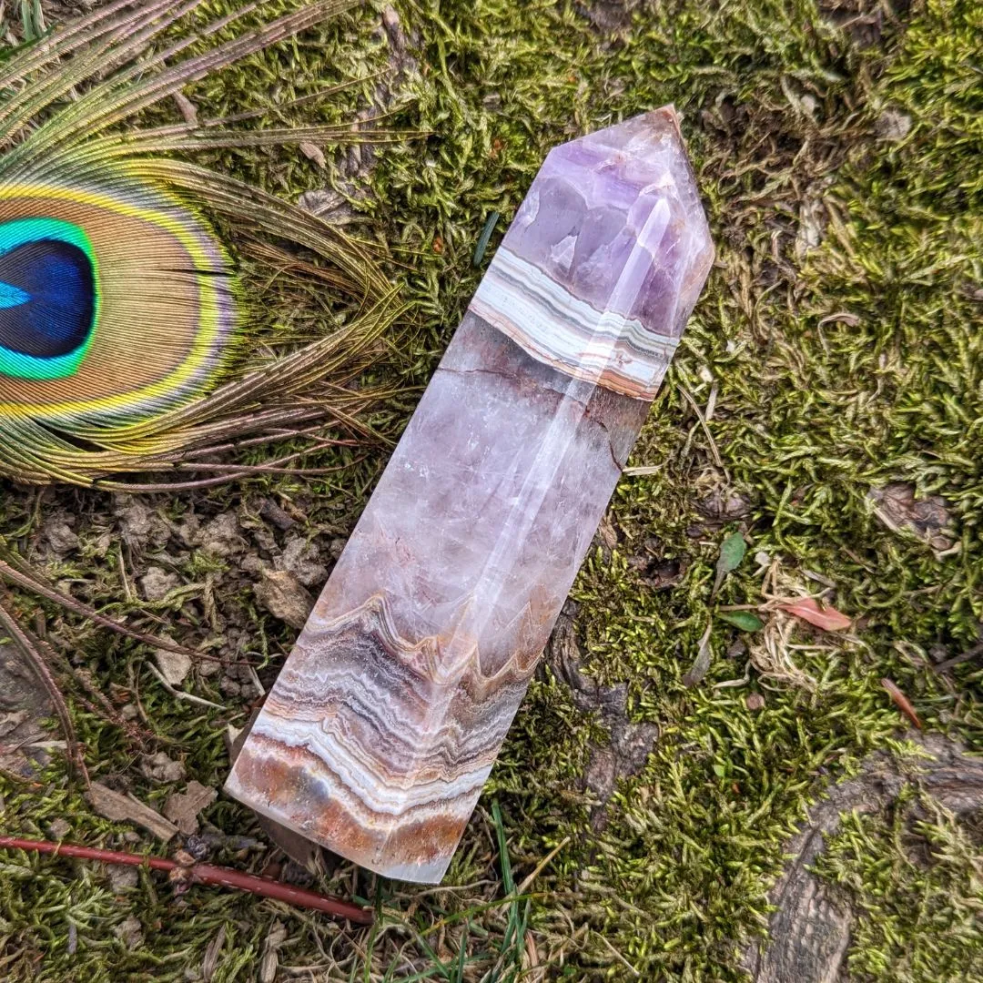 RARE FIND Amethyst Agate, Quartz Mix Tower, Gorgeous banding with pastel and earthy tones ~ Healing and soothing frequencies