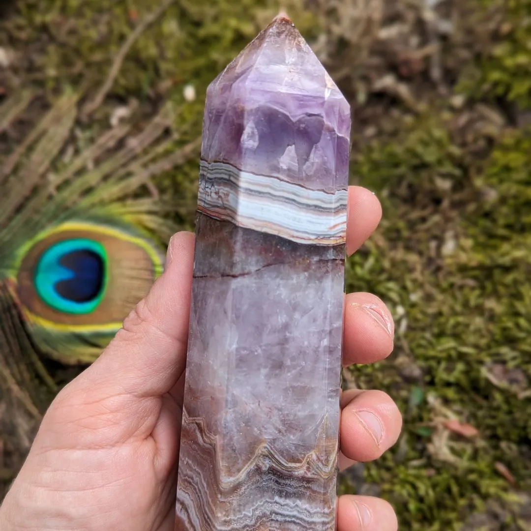 RARE FIND Amethyst Agate, Quartz Mix Tower, Gorgeous banding with pastel and earthy tones ~ Healing and soothing frequencies