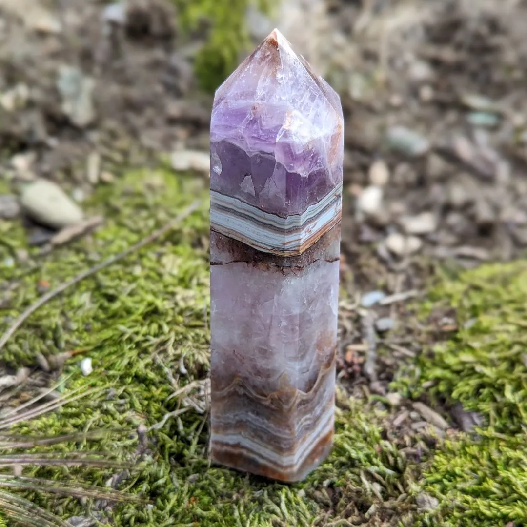 RARE FIND Amethyst Agate, Quartz Mix Tower, Gorgeous banding with pastel and earthy tones ~ Healing and soothing frequencies