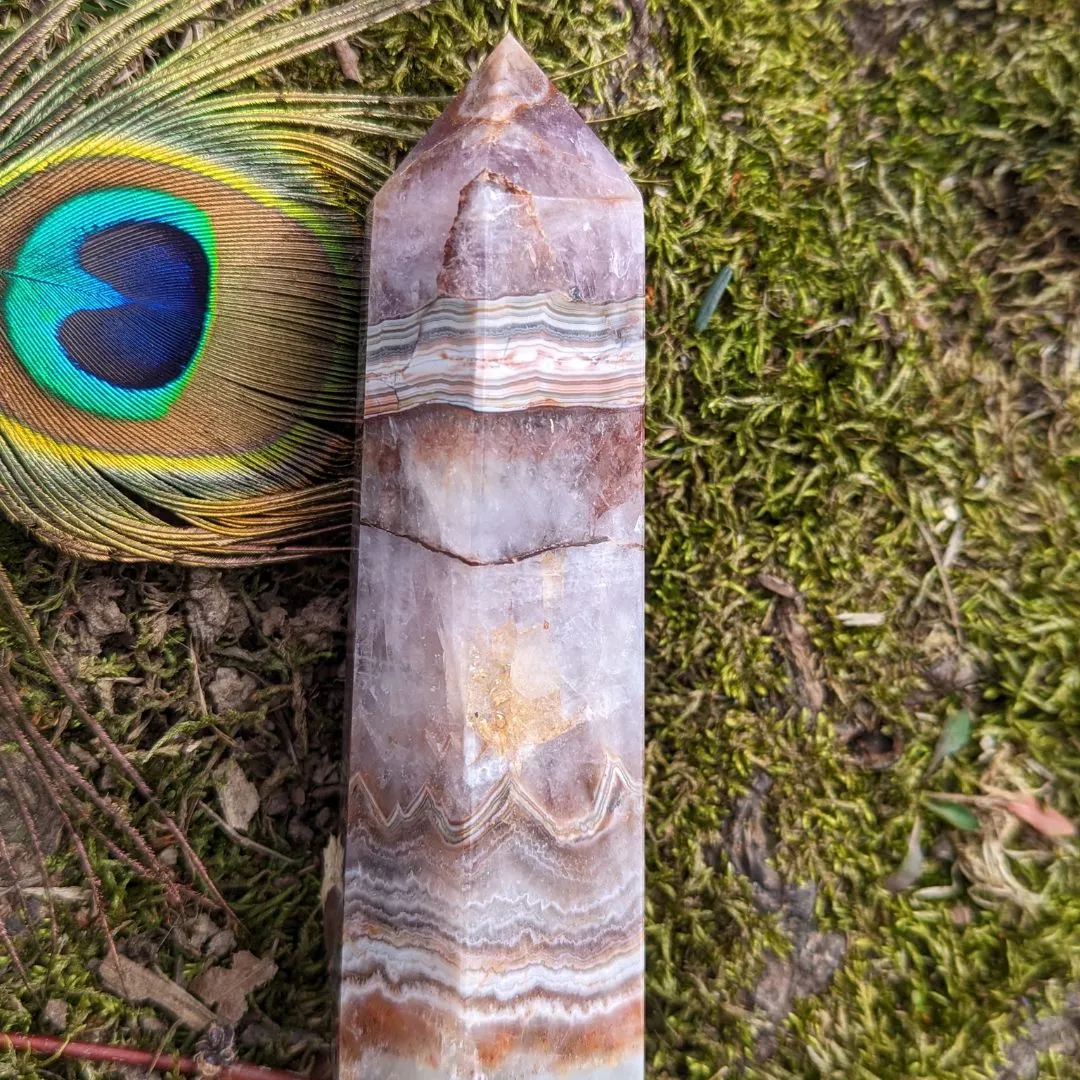 RARE FIND Amethyst Agate, Quartz Mix Tower, Gorgeous banding with pastel and earthy tones ~ Healing and soothing frequencies