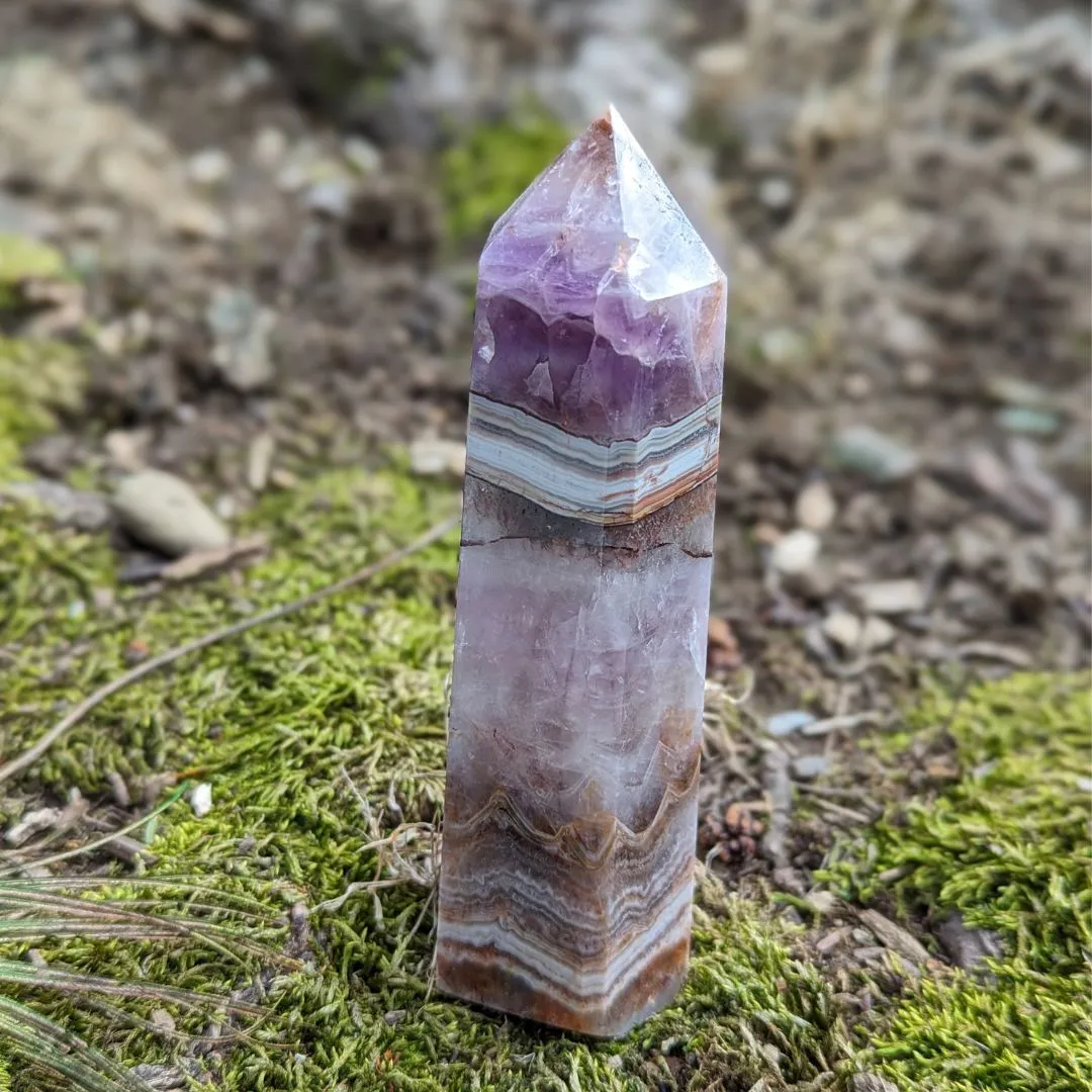 RARE FIND Amethyst Agate, Quartz Mix Tower, Gorgeous banding with pastel and earthy tones ~ Healing and soothing frequencies