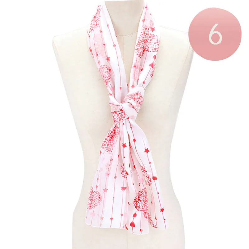 Silk Feel Satin Heart Bouquet Pattern Printed Scarves