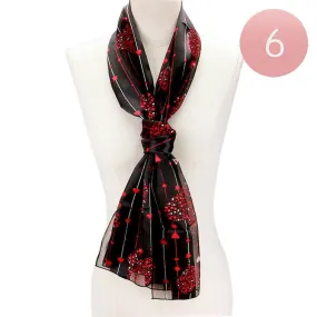 Silk Feel Satin Heart Bouquet Pattern Printed Scarves