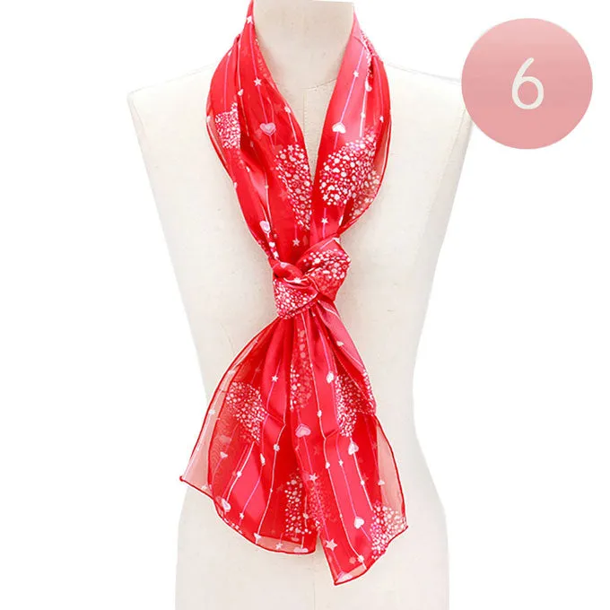 Silk Feel Satin Heart Bouquet Pattern Printed Scarves