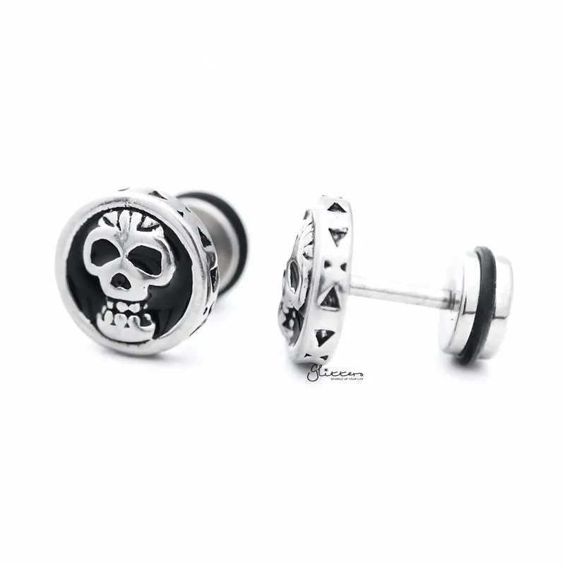 Skull Design Fake Plug Earring - Silver