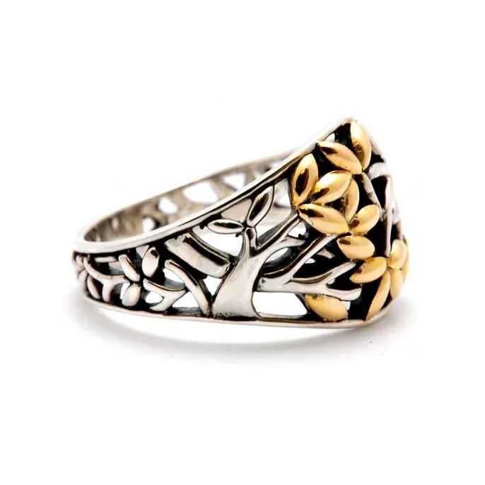 Sterling Silver and 18K Tree of Life Ring (Tapered)