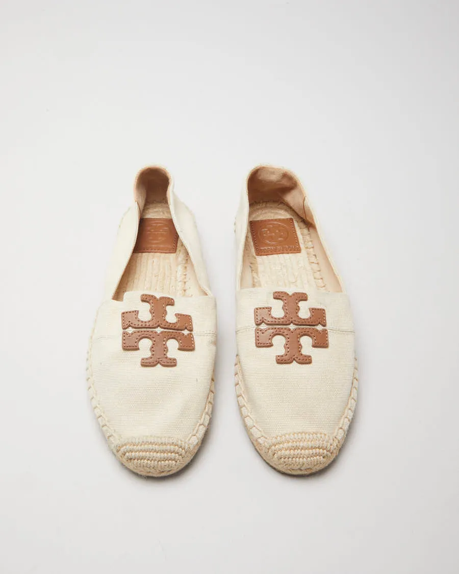 Tory Burch Cream & Brown Canvas Shoes - UK 3.5