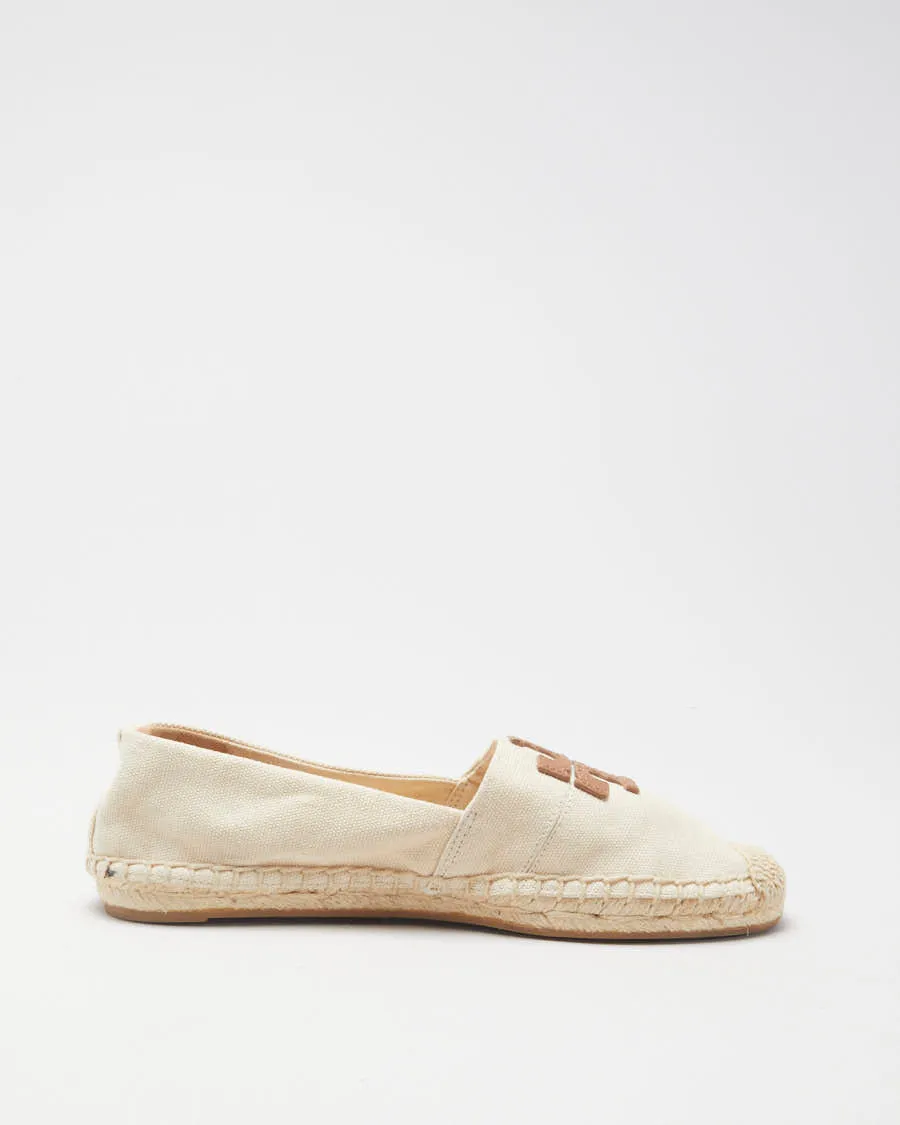 Tory Burch Cream & Brown Canvas Shoes - UK 3.5